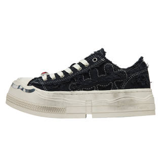 SHOOT BRAND Abrasion Resistant Breathable Height Increasing Low top Canvas Shoes Unisex Little Dirty Black
