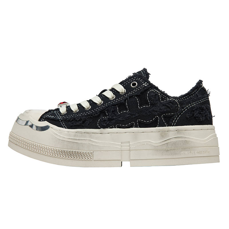 SHOOT BRAND Abrasion Resistant Breathable Height Increasing Low top Canvas Shoes Unisex Little Dirty Black
