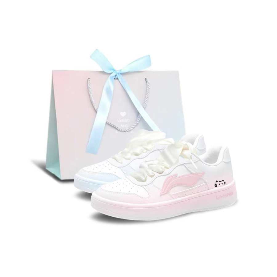 Li-Ning LiNing Pontoon Boats Coverage Slip Resistant, Abrasion Resistant, Breathable Low top Skateboard Shoes Women's Pink Blue