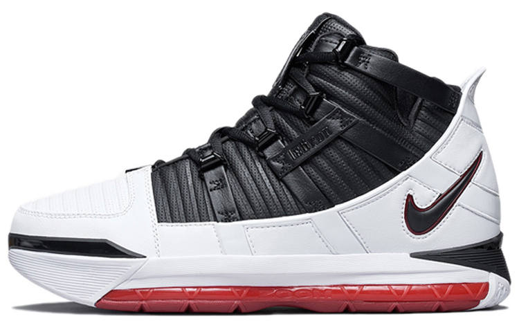 Nike Nike Lebron 3 QS Home Cow Leather Cushioning Lightweight High top Basketball Shoes Men's Black White Red
