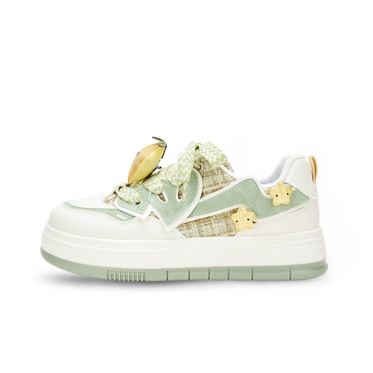 RUN MANNER Microfiber Leather Slip Resistant Height Increasing Low top Skateboard Shoes Women's Matcha Green