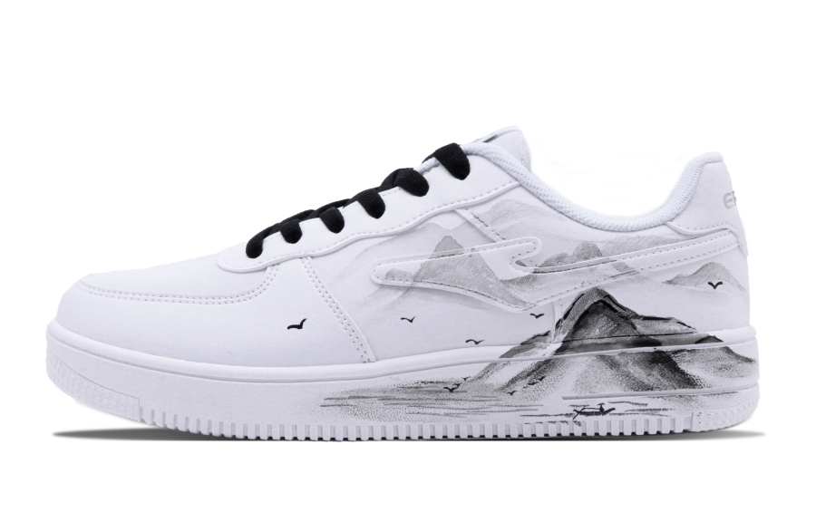 Erke Abrasion Resistant Breathable Low top Skateboard Shoes Men's White Black