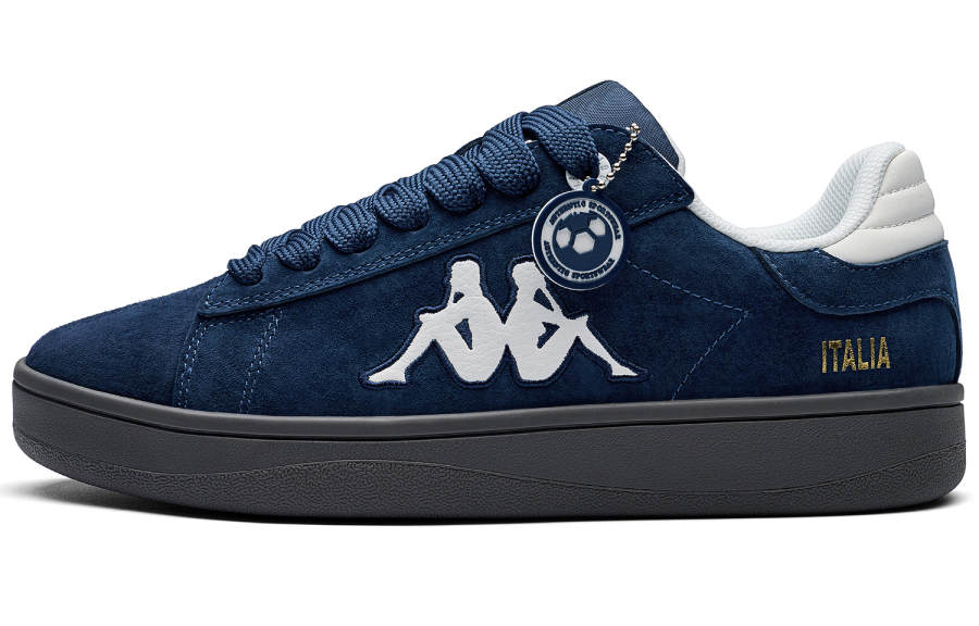 Kappa Puffy Shoes Back to Back Abrasion Resistant Lightweight Low top Skateboard Shoes Unisex Indigo Blue Classic White
