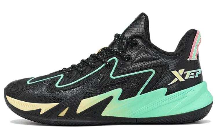 XTEP Slip Resistant Cushioning Abrasion Resistant Low top Basketball Shoes Men's Black Green