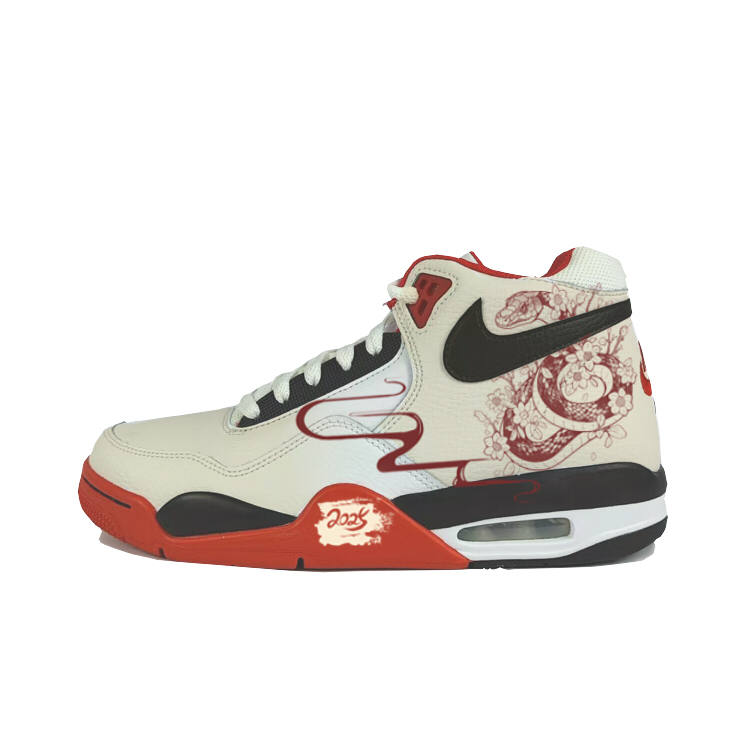 Nike Nike Flight Legacy Synthetic Leather Cushioning Mid top Vintage Basketball Shoes Unisex Red White