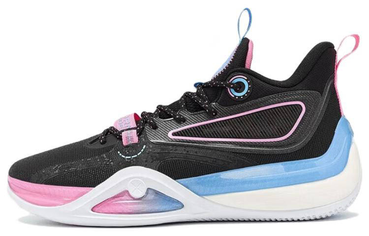 XTEP Textile, Synthetic Leather Cushioning Slip Resistant Abrasion Resistant High top Basketball Shoes Men's Black Pink