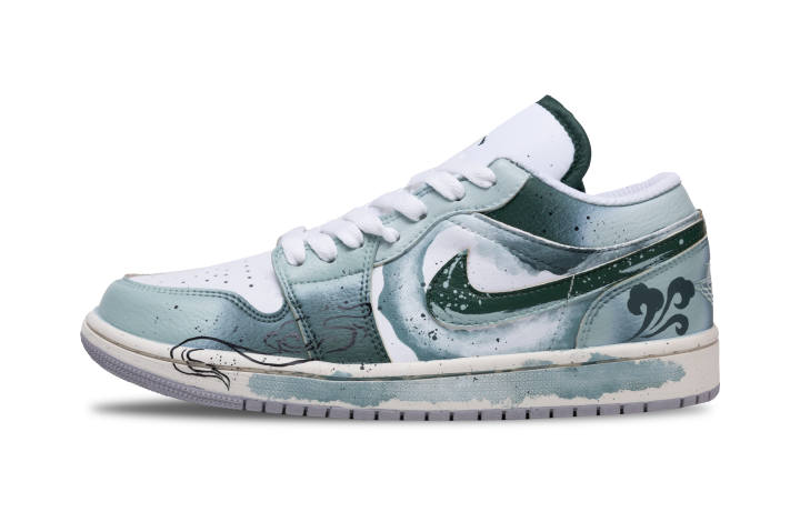 Jordan Jordan Air Jordan 1 Emerald Ink Mist Synthetic Leather Slip Resistant Abrasion Resistant Low top