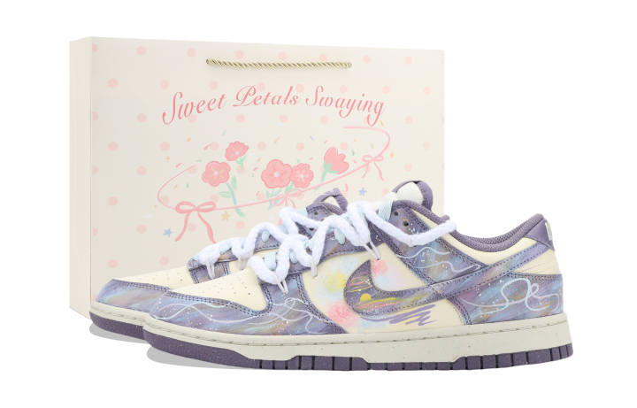 Nike Nike Dunk Monet Sunrise Abrasion Resistant Low top Skateboard Shoes Unisex Purple White