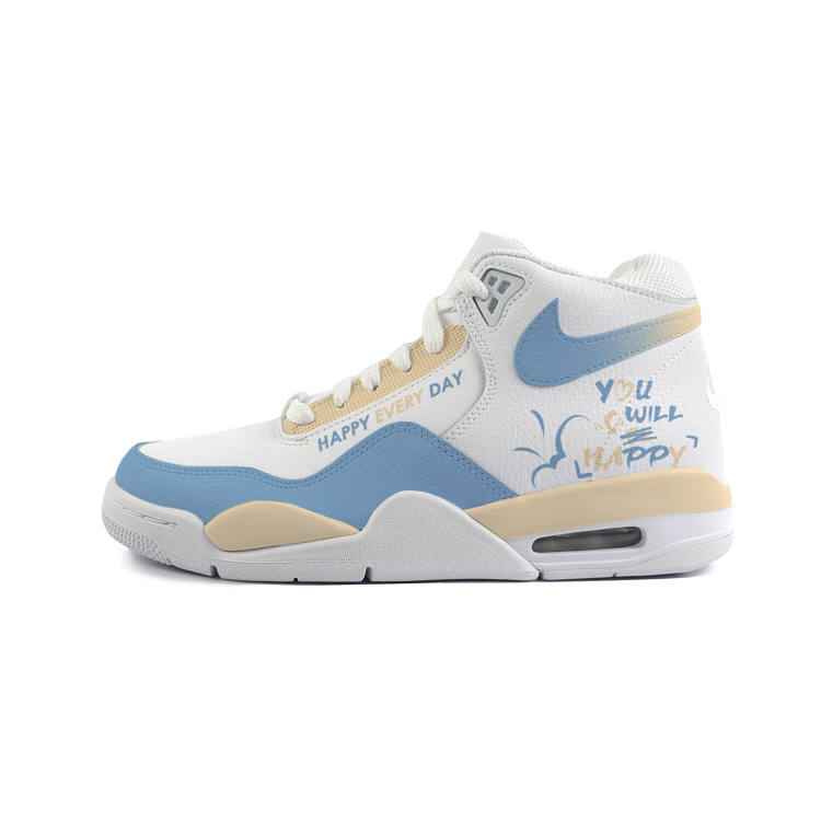 Nike Nike Flight Legacy Slip Resistant Abrasion Resistant Mid top Vintage Basketball Shoes Unisex White Yellow Blue