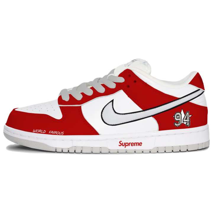 Nike Nike x Supreme Dunk SB Mighty Quing Manufacturing, Macqueen Red Abrasion Resistant Breathable Skateboard Shoes Unisex