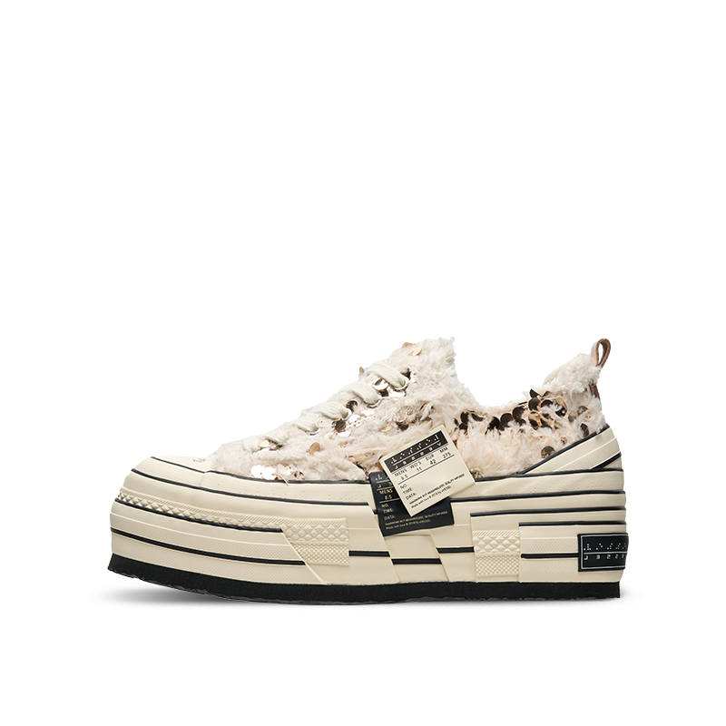 XVESSEL VESSEL Double Side Label Swan Ladder Low top Canvas Shoes Unisex White Gold