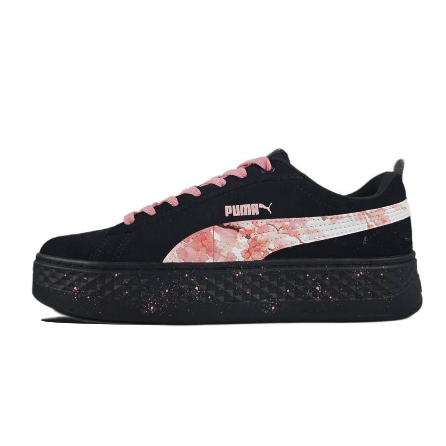 PUMA Smash Platform Cherry Blossoms Fall Abrasion Resistant Breathable Low top Skateboard Shoes Women's Black Pink