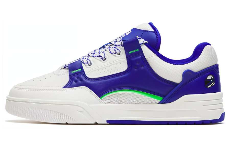 Anta Jie Ao Leather Thermal Cushioning Abrasion Resistant Low top Skateboard Shoes Men's White Blue