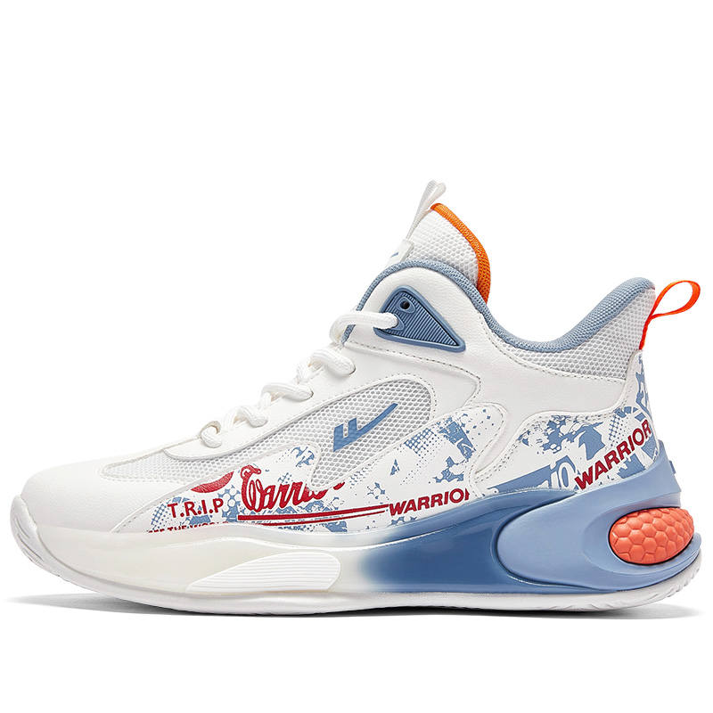 Warrior Mid top Basketball Shoes Men's White Blue Gray