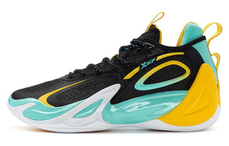 XTEP Battle 2 Slip Resistant, Abrasion Resistant, Rebound Mid top Basketball Shoes Men's Black Yellow Green
