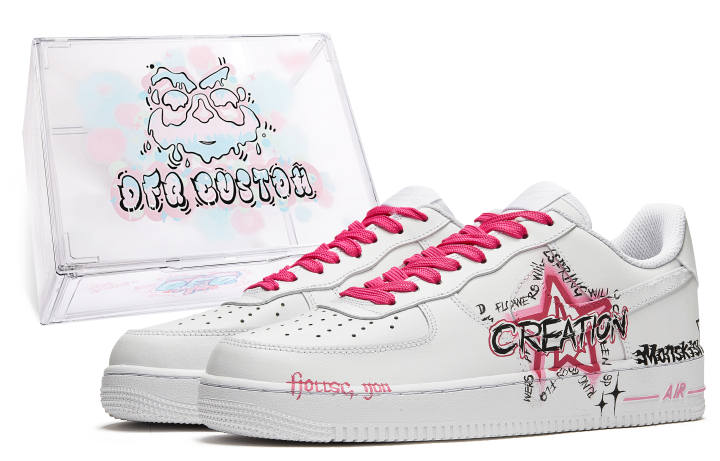 Nike Nike Air Force 1 Low Da Vinci Custom, Box, Starry Fate Low top Skateboard Shoes Men's White Pink