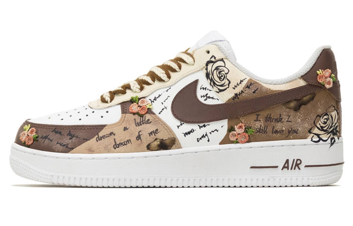 Nike Nike Air Force 1 Fantasia, Love Planner Abrasion Resistant Low top Skateboard Shoes Men's Brown