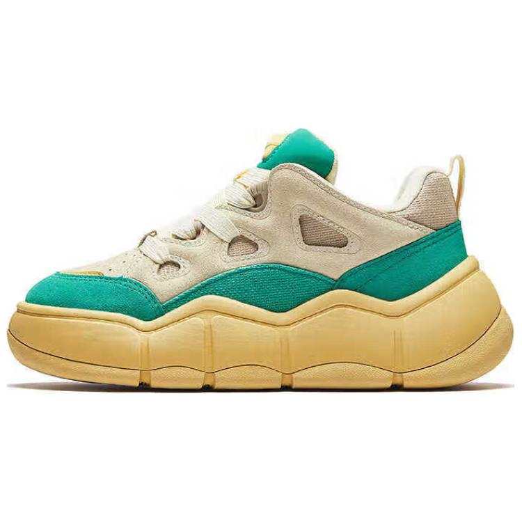 Anta Slip Resistant Abrasion Resistant Low top Skateboard Shoes Women's Beige Green