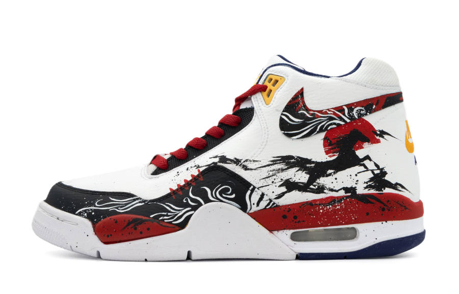 Nike Nike Flight Legacy Ink Horse Fiery Red Abrasion Resistant Mid top Vintage Basketball Shoes Men's White Red