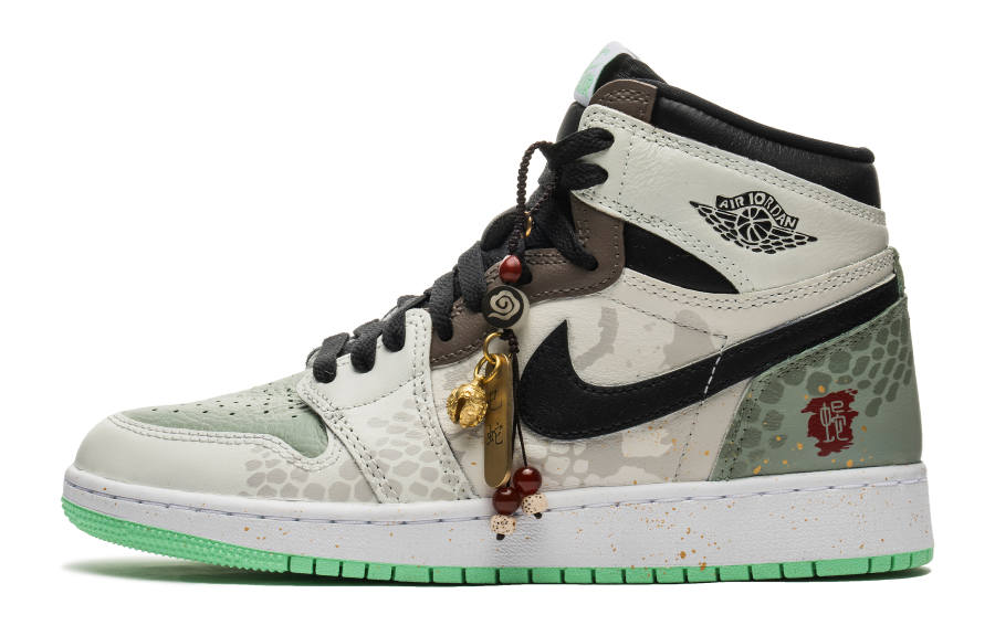 Jordan Jordan Air Jordan 1 HIGH CNY Year Of The Snake, Green Snake, Snake Blessing, Chinoiserie, Snakeskin Print, Ink Splatter