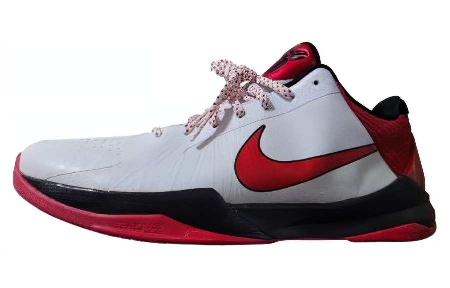 Nike Nike Zoom Kobe 5 Comfortable Abrasion Resistant Breathable Low top Basketball Shoes Unisex White Red