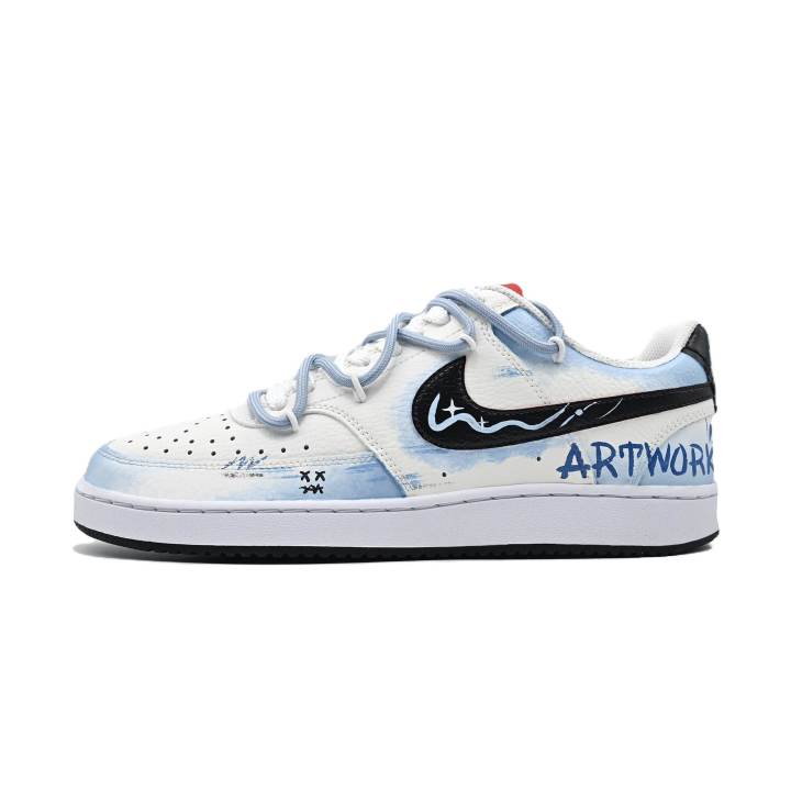 Nike Nike Court Vision 1 Graffiti Xingji Abrasion Resistant Low top Skateboard Shoes Men's White Blue