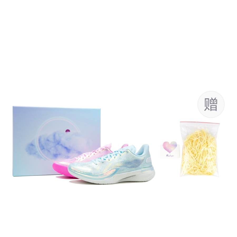 Li-Ning Li Ning Gamma Slip Resistant Abrasion Resistant Low top Basketball Shoes Men's Blue Pink Mismatched