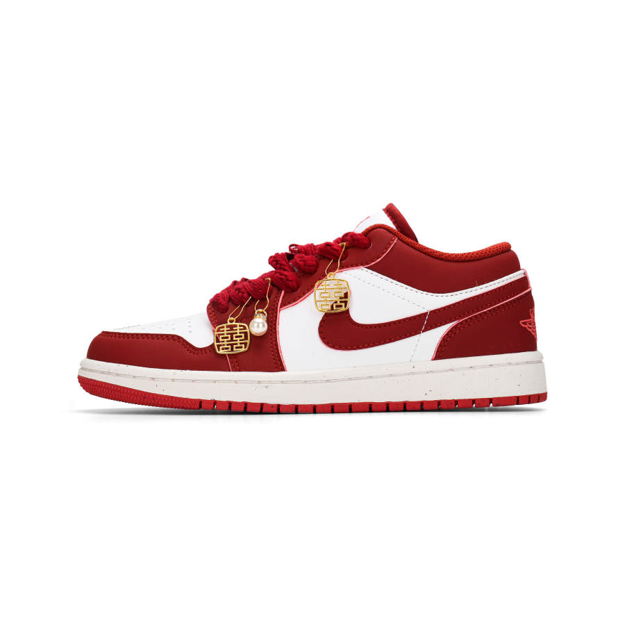 Jordan Jordan Air Jordan 1 Gold Jewelry With Red Makeup Cushioning Low top Basketball Shoes Unisex Red