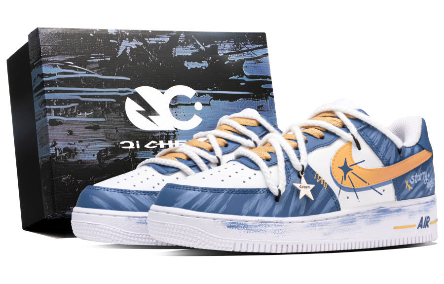 Nike Nike Air Force 1 Starry Night Box Abrasion Resistant Low top Skateboard Shoes Unisex Blue White