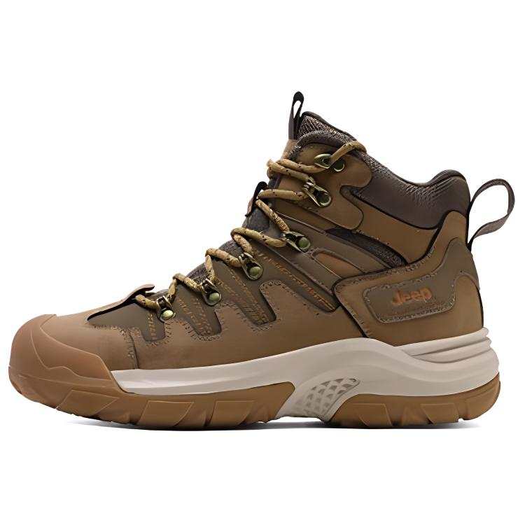 Jeep Comfortable Slip Resistant Abrasion Resistant High top Mountaineering Shoes Men's Khaki