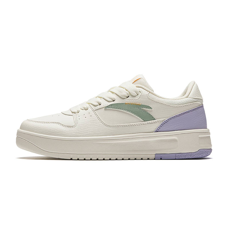 ANTA Skateboard Shoes Women's Low Top Ivory White/Oxygen Green/Mist Light Purple