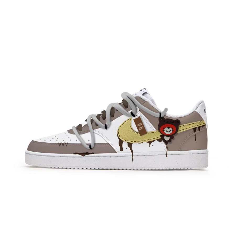 Nike Nike Court Vision Free Panda, Mel Bear Slip Resistant Abrasion Resistant Low top Skateboard Shoes Men's Brown White