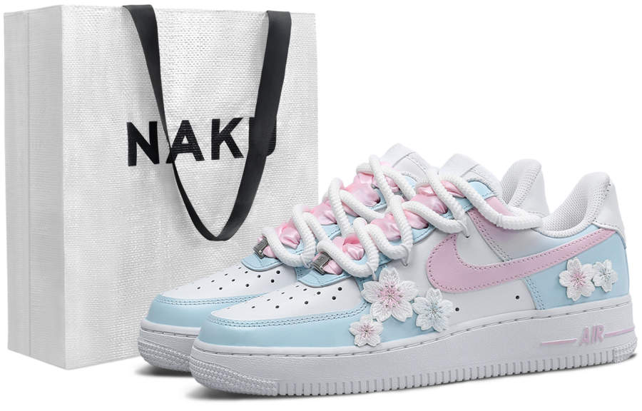 Nike Nike Air Force 1 Height Increasing Low top Skateboard Shoes Women's Blue Pink