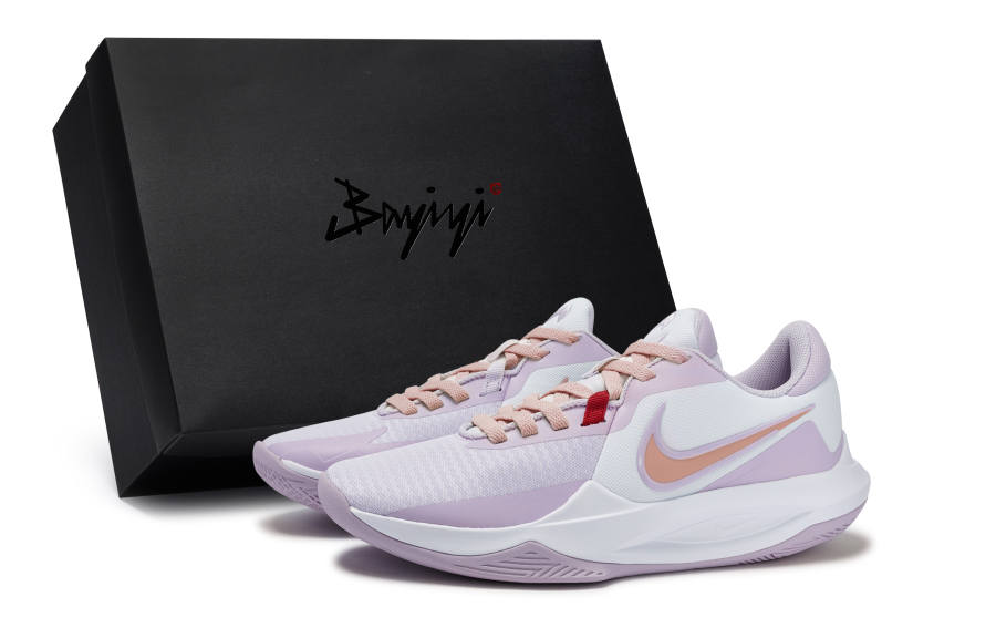 Nike Nike Precision 6 Cushioning Slip Resistant Abrasion Resistant Low top Basketball Shoes Unisex Purple Gray Pink