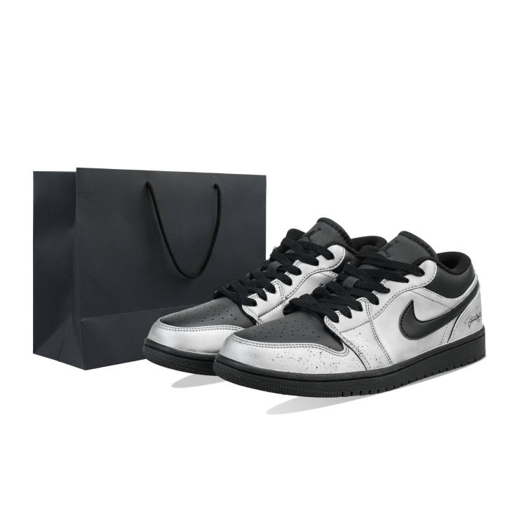 Jordan Jordan Air Jordan 1 Low 'Triple Black Warrior, Silver Armor Style Cow Leather, Leather Abrasion Resistant Low top