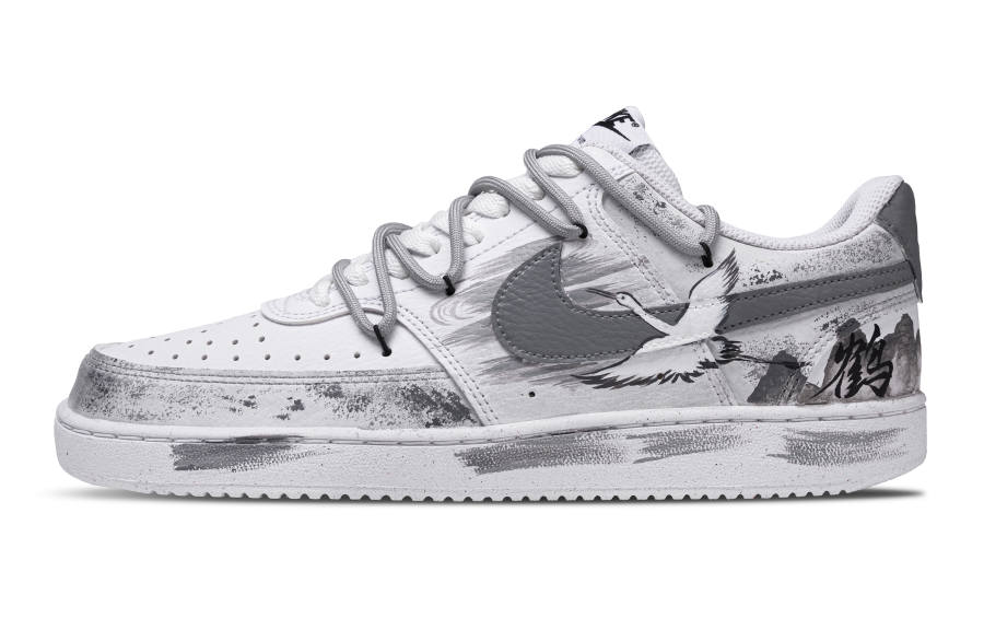 Nike Nike Court Vision 1 Viewing Cranes By The Mountain Non slip Lightweight Low top Skateboard Shoes Unisex White Gray