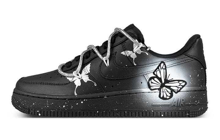 Nike Nike Air Force 1 Low Slip Resistant Abrasion Resistant Low top Skateboard Shoes Unisex Black Silver