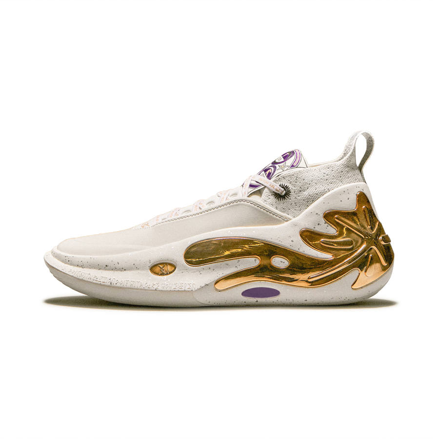 Li-Ning Li Ning Wow11 Cushioning Rebound Mid top Basketball Shoes Men's White Gold