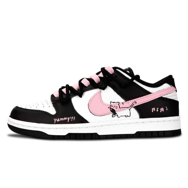 Nike Nike Dunk Black White, Pink Cat Dream Abrasion Resistant Abrasion Resistant Low top Skateboard Shoes Unisex Pink