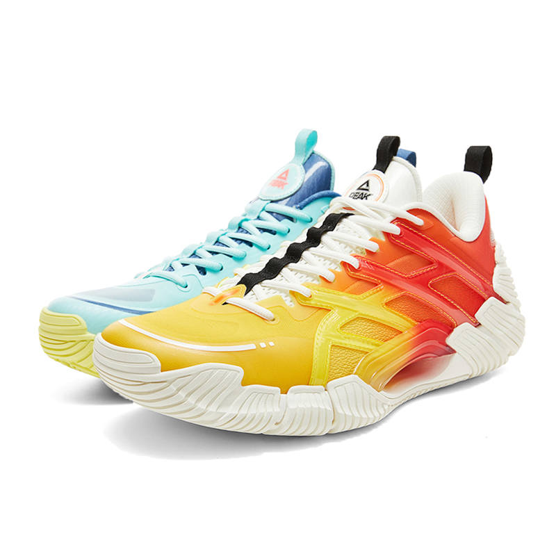 PEAK State Pole Cushioning Slip Resistant Abrasion Resistant Low top Basketball Shoes Men's Yellow Blue Mismatched