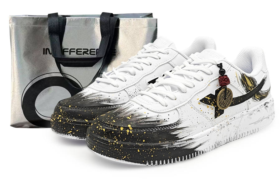 XTEP Air Force 1 Slip Resistant Abrasion Resistant Low top Skateboard Shoes Women's White Black Gold