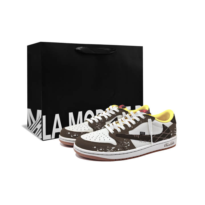 Jordan Travis Scott x Jordan Air Jordan 1 Chocolate Leather Cushioning Abrasion Resistant Cushioning, Wear Resistant Low top