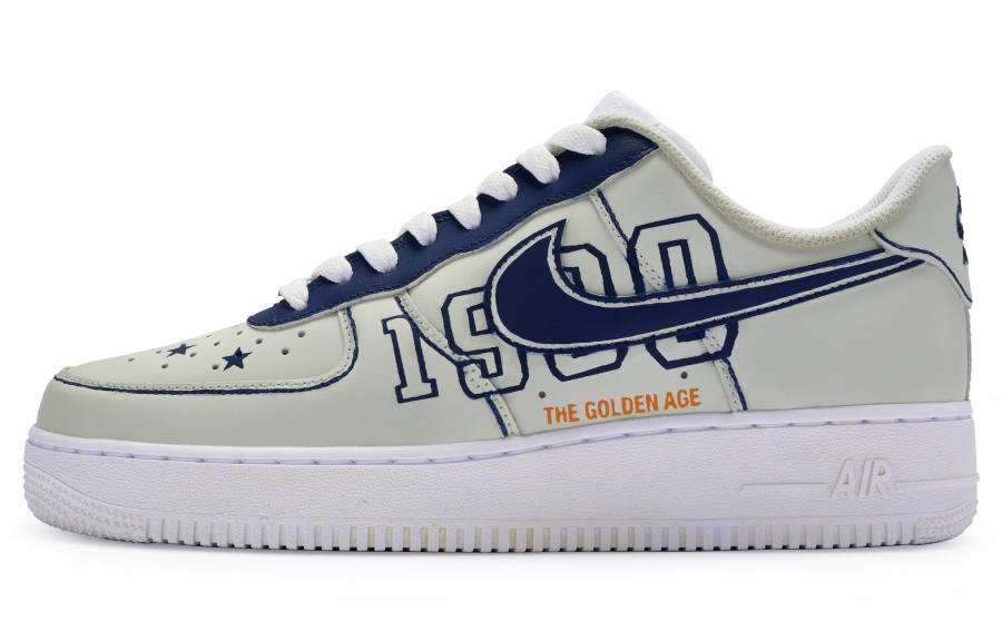 Nike Nike Air Force 1 Slip Resistant Slip Resistant Low top Skateboard Shoes Men's Beige White Blue