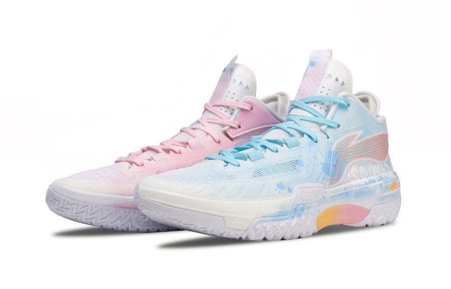 Li-Ning Li Ning Jie Ao Abrasion Resistant Cushioning Mid top Basketball Shoes Men's Blue Pink Mismatched