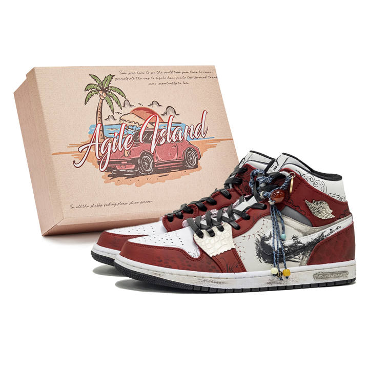 Jordan Jordan Air Jordan 1 Lively Island, Box, Jiwanli Leather Abrasion Resistant Abrasion Resistant Mid top