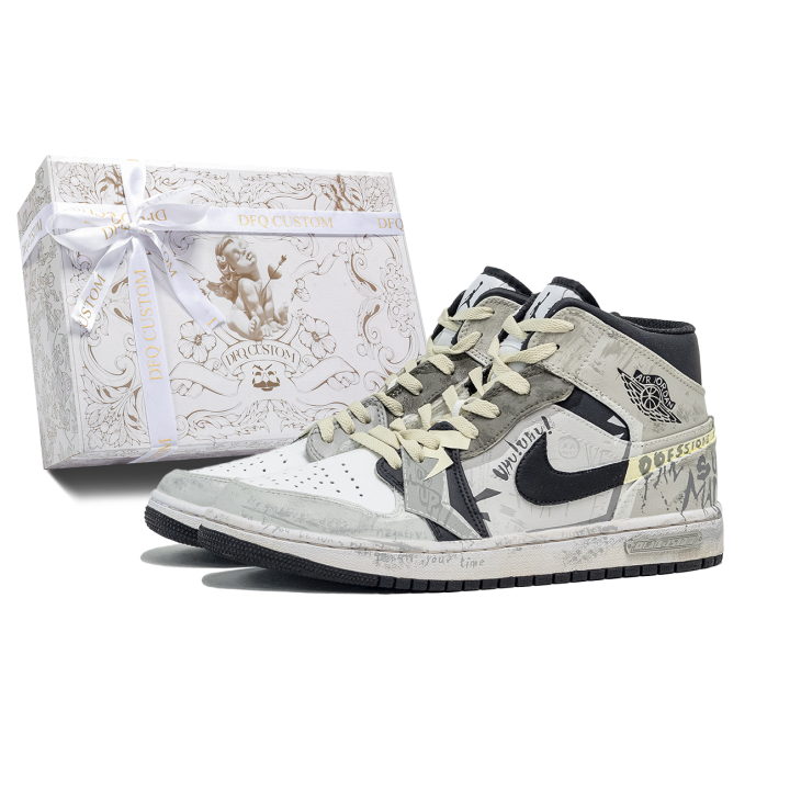 Jordan Jordan Air Jordan 1 Da Vinci Custom, Box, Time Fragment Abrasion Resistant Breathable Abrasion Resistant Breathable
