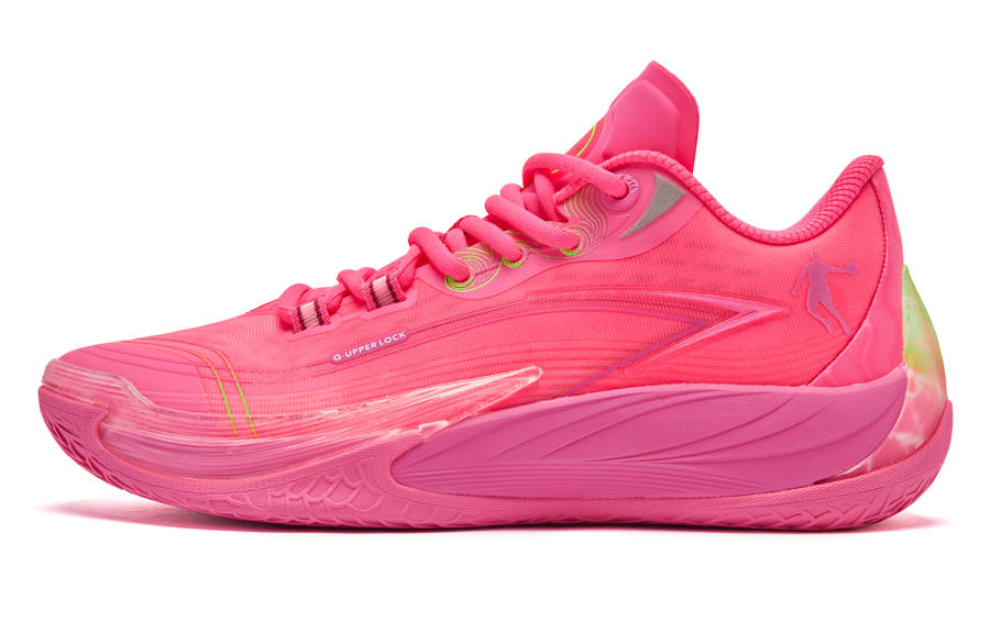 QIAODAN Poisonous Fangs 3.0 Neon Pink Flash Green Low top Basketball Shoes Men's Pink Green