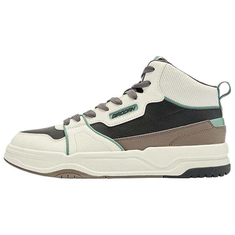 QIAODAN Slip Resistant Abrasion Resistant High top Skateboard Shoes Men's White Green Brown