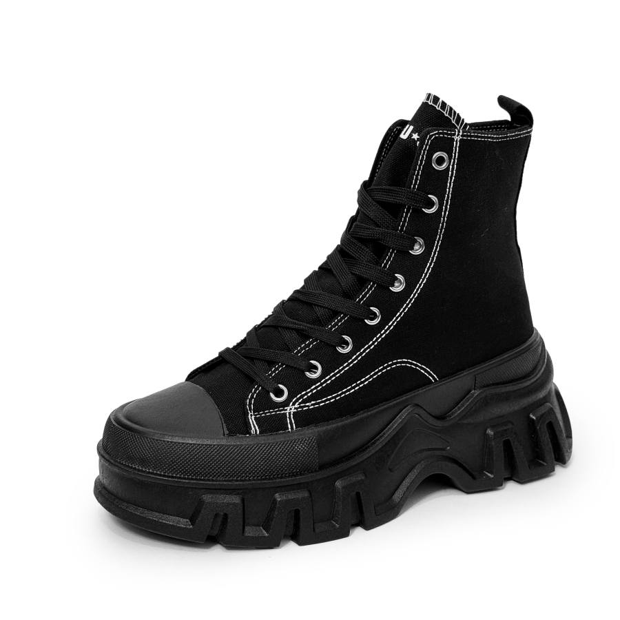 SLnU★3 Slip Resistant, Abrasion Resistant, Height Increasing High top Canvas Shoes Men's Pure Black