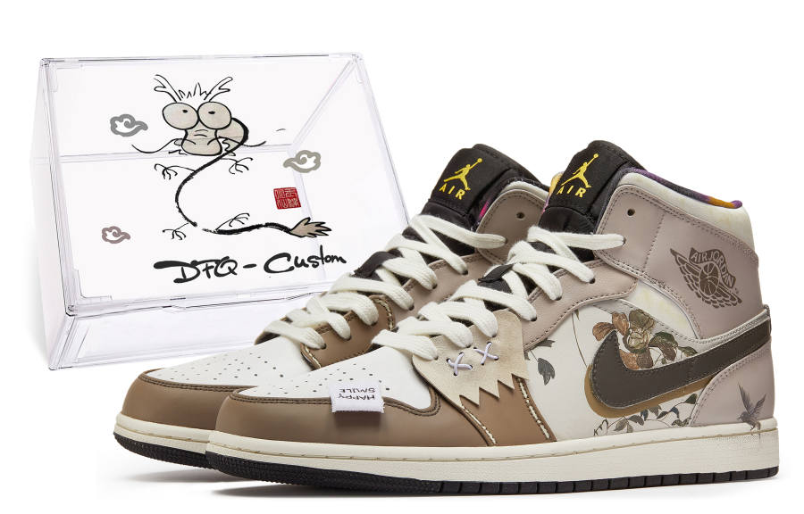 Jordan Jordan Air Jordan 1 Da Vinci Custom CNY Year Of The Dragon Limited Edition, Box, Osmanthus Autumn Mid top
